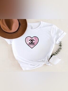 Pink Heart Designer Inspired Shirt Cute Luxury Style Graphic Tee Top